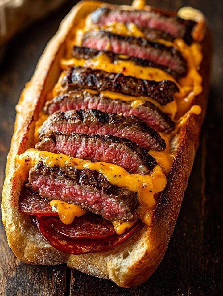Steak and Pepperoni Cheese Sandwich