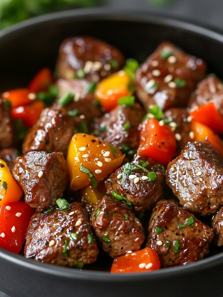 Crispy Air Fryer Steak Bites with Sweet Peppers