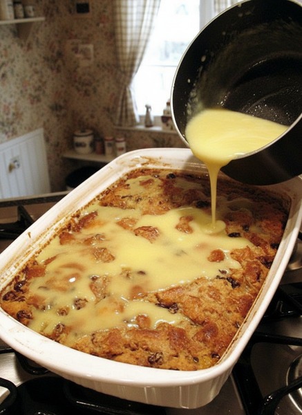 Grandma’s Old-Fashioned Bread Pudding with Vanilla Sauce