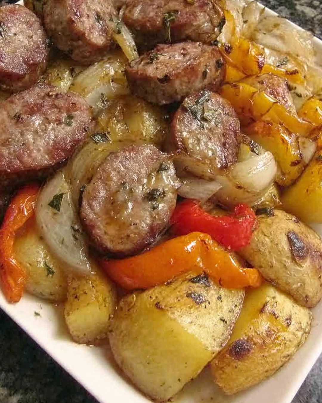 Sausage, Peppers, Onions, and Potato Bake