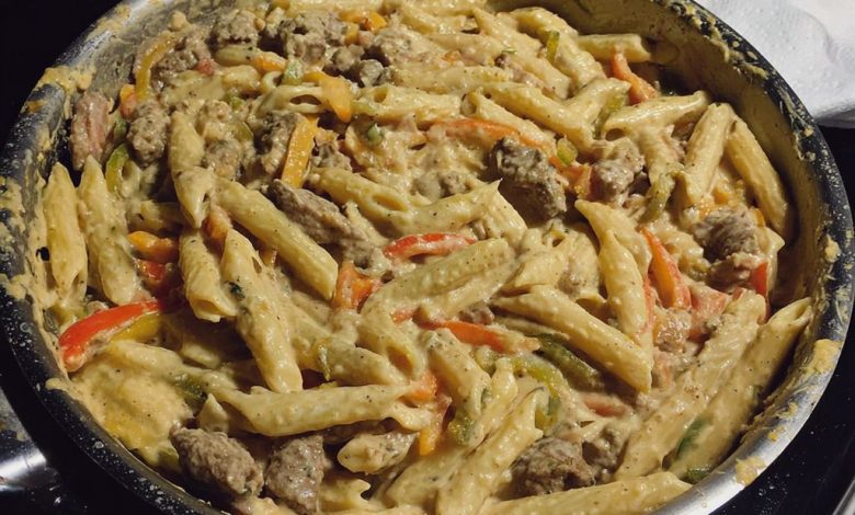 Creamy Steak Penne Pasta with Bell Peppers