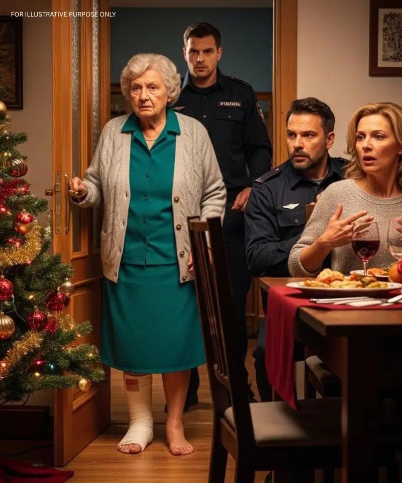 I showed up to Christmas dinner on a cast, still limping from when my daughter-in-law had shoved me days earlier. My son just laughed and said, “She taught you a lesson—you had it coming.” Then the doorbell rang. I smiled, opened it, and said, “Come in, officer.”