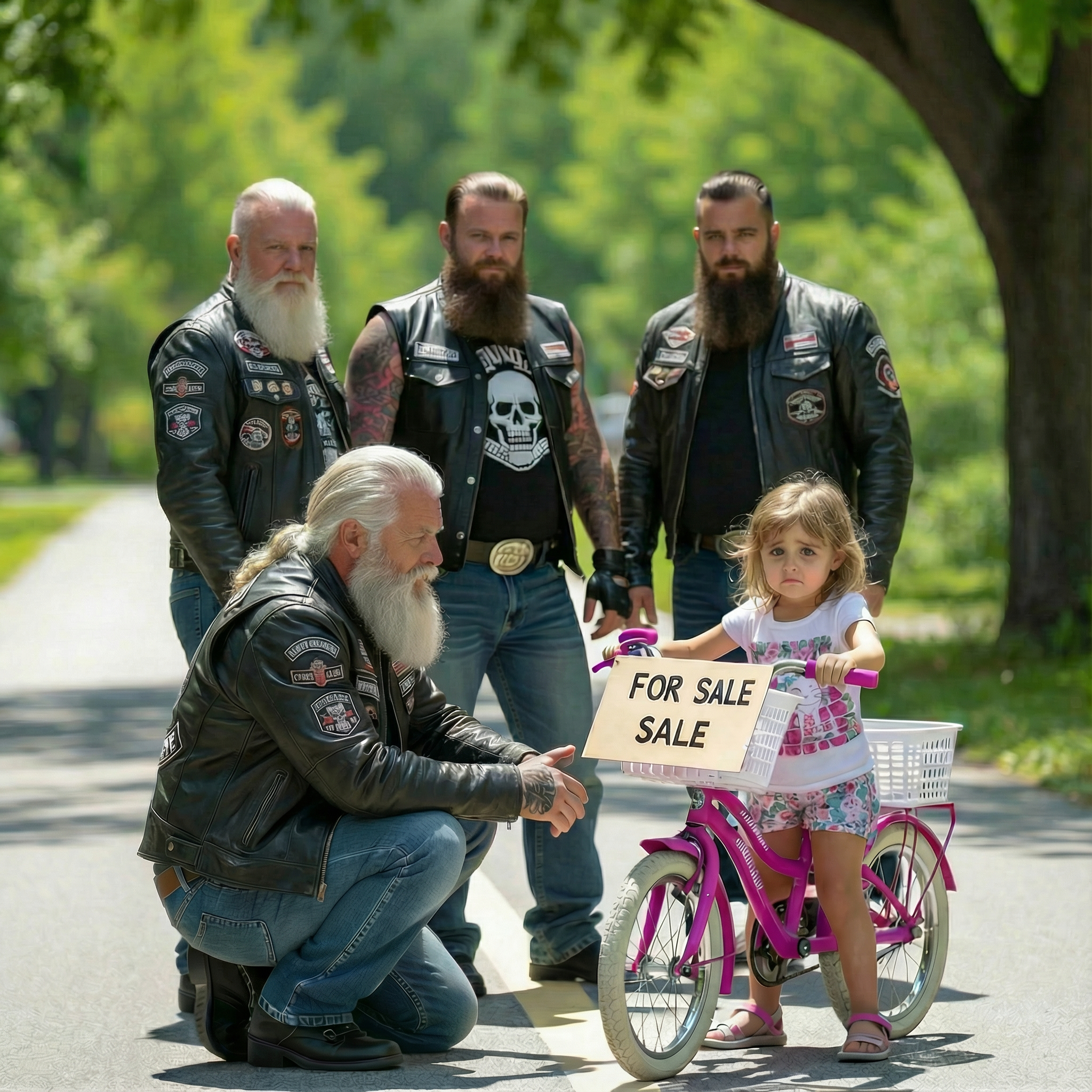 Little Girl Selling Her Only Bike Said Three Words That Made Four Bikers Cry