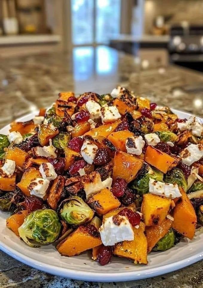 How to make Cranberry-Glazed Roasted Butternut Squash, Brussels Sprouts