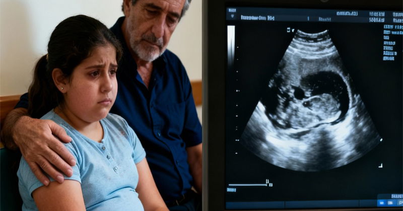 During a visit to the clinic, a doctor notices a teenage girl behaving strangely around her father. An ultrasound soon reveals something deeply disturbing…