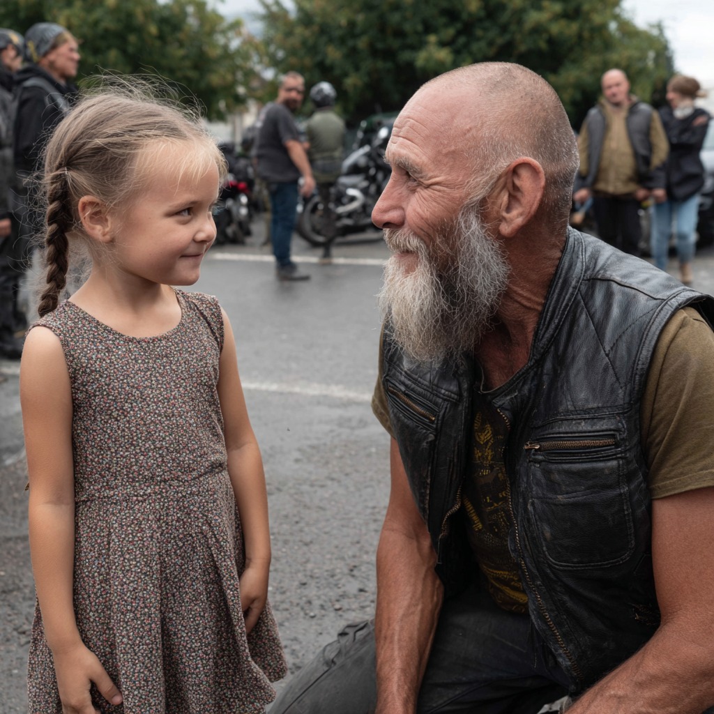 Little Girl Ran Past Everyone Else To Grab The Scariest Biker In The Parking Lot
